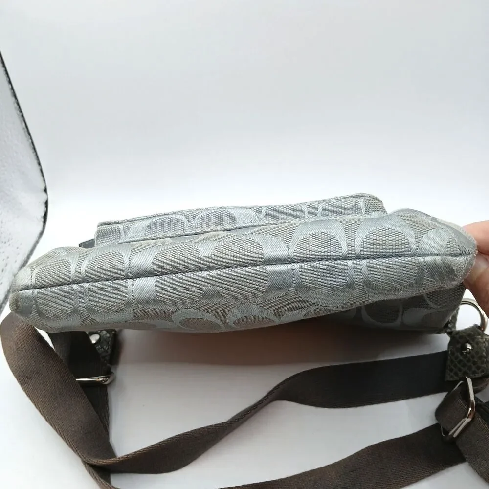 Coach Penelope Signature Turn-Lock Crossbody Bag in Silver With Lavender Lining
